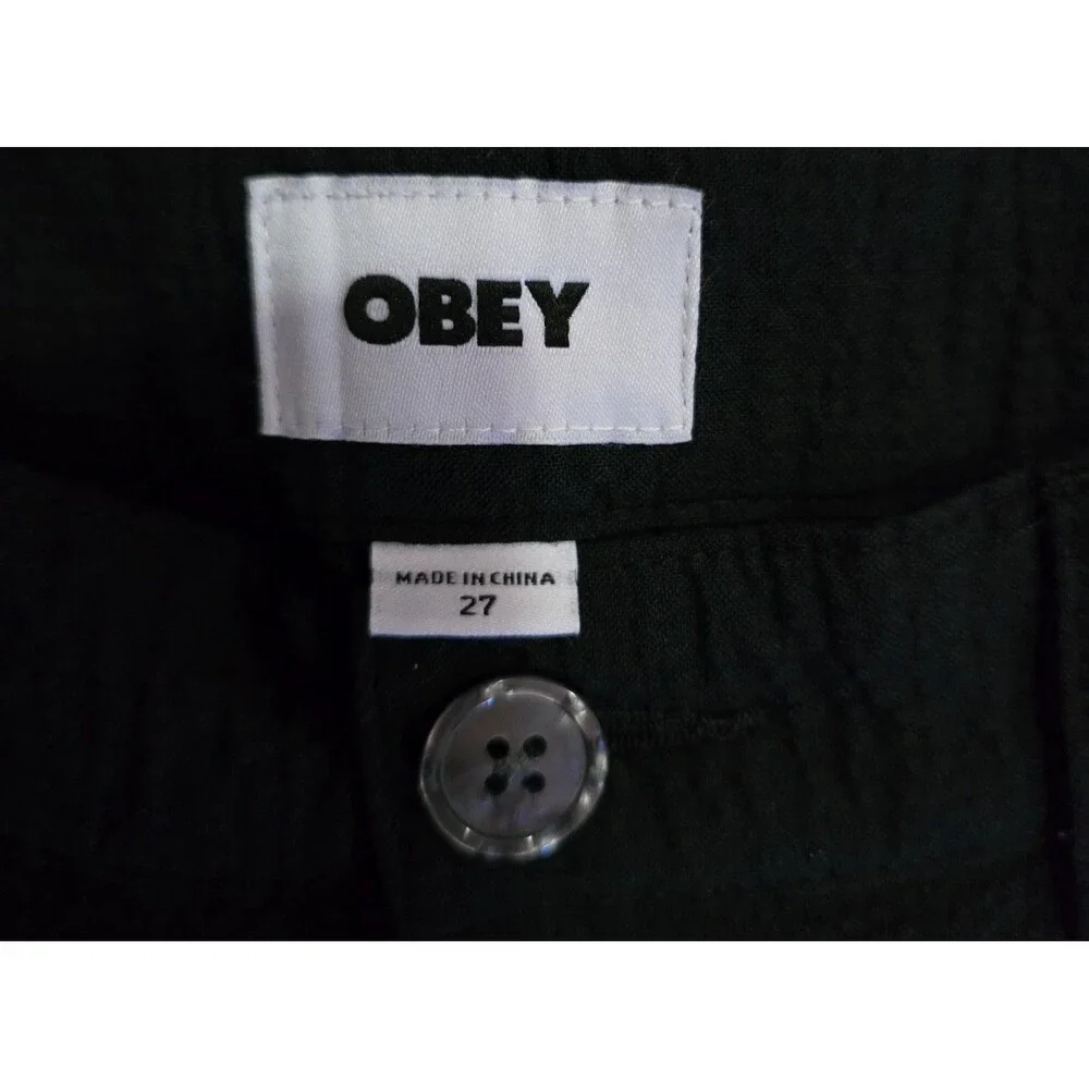 Obey Men’s 27 FUBAR Seersucker Pants Black NWT Pleated Cotton Blend